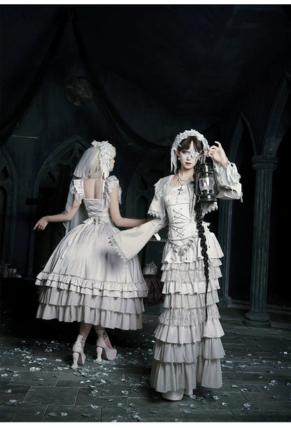 With PUJI - Letter and Poetry ﾂｷ Humanoid Robot - Silver Gothic Lolita Mermaid Skirt Set