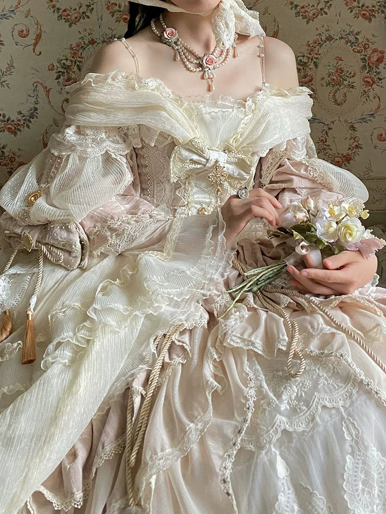 Guaji - Isabella - Wedding Lolita OP Bridal Dress with Tiered Petticoat and Trailing