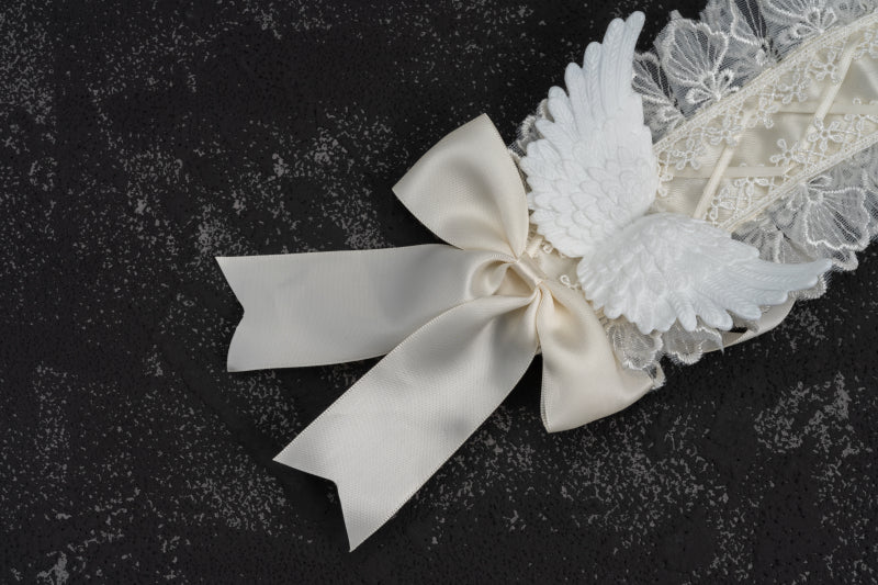 Strange Sugar - Gothic Lolita White Lace Angel Wings Hairband