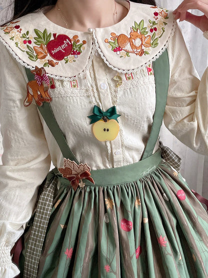 Miss Point - Chubby Fox in the Forest - Sweet Lolita Shirt Embroidered Collar Customized Blouse