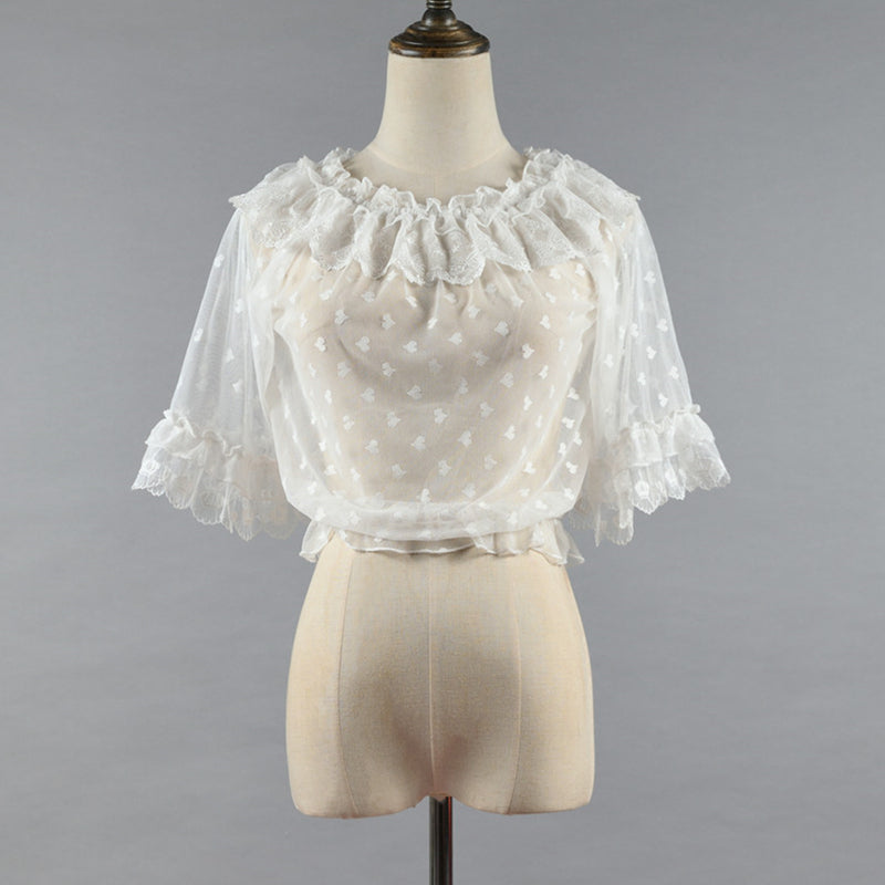 Niu Niu - Plus Size Lolita Shirt Lace Mesh Blouse