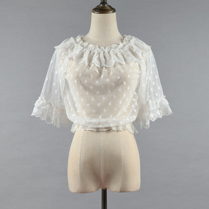 Niu Niu - Plus Size Lolita Shirt Lace Mesh Blouse