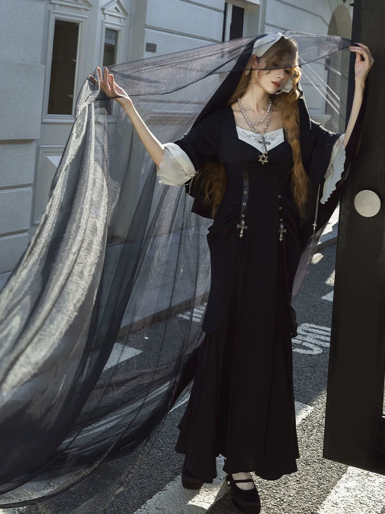 CHUNLV LOLITA - Night Cathedral - Halloween Nun Lolita OP Suit Gothic Dress Set