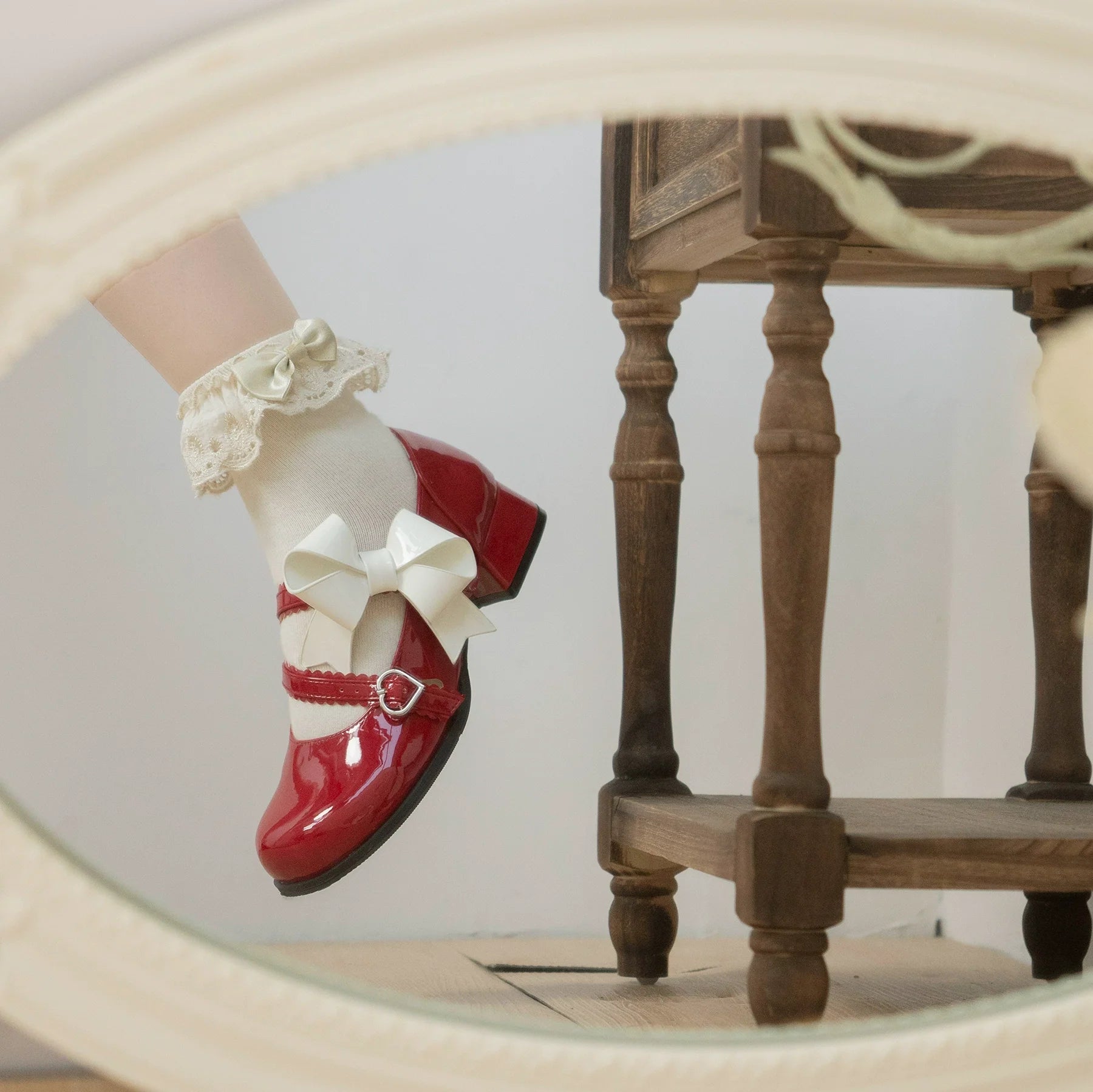 Dolly Doll - Apple Candy - Mary Jane Lolita Shoes Bow PU Low-Mid Heel Shoes