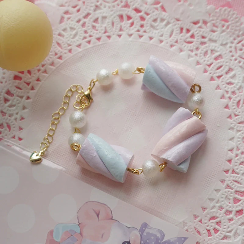 Cat Tea Party - Sweet Lolita Accessories Simulated Cotton Candy Clay Bracelet Necklace