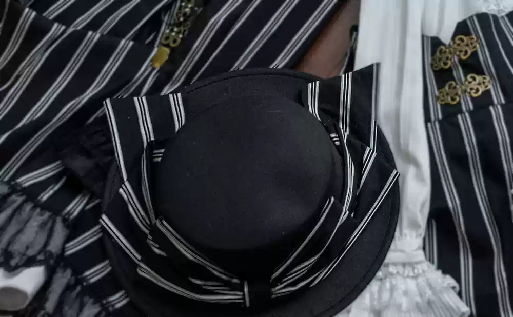 Miss Point - Stripped Lolita Headband Veil Hat Clip Necklace