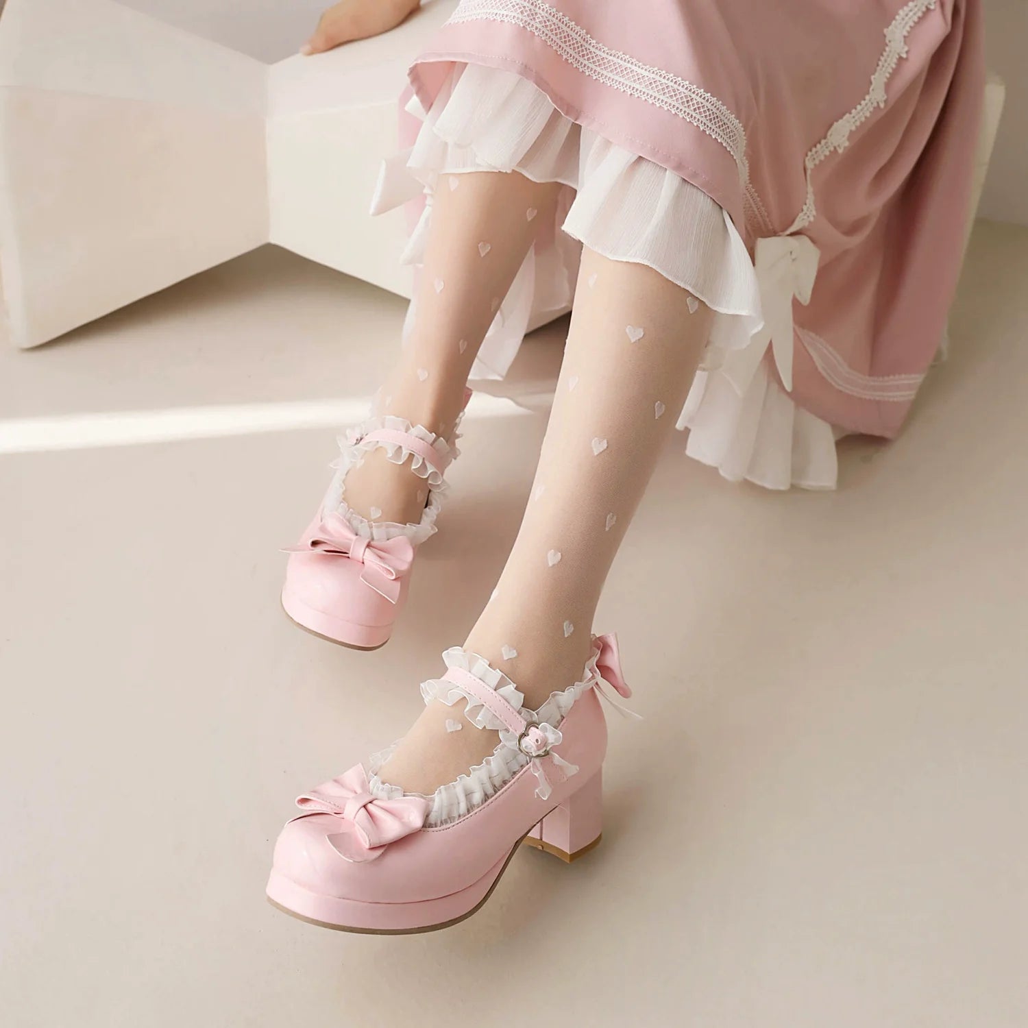 Yana - Rainbow Yana - Sweet Lolita Shoes, Lace & Bow Design