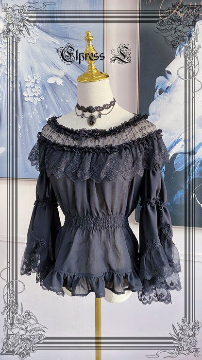 Elpress L - Universal Black White Chiffon Lolita Blouse