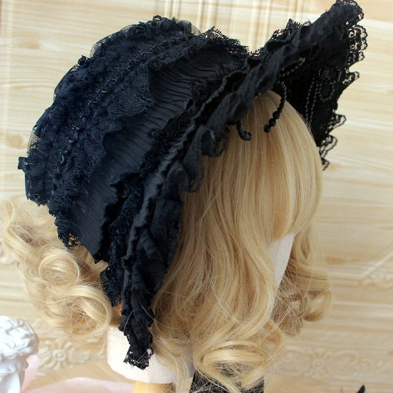Deer Girl - Gothic Lolita Handmade Bonnet with Bows and Beads