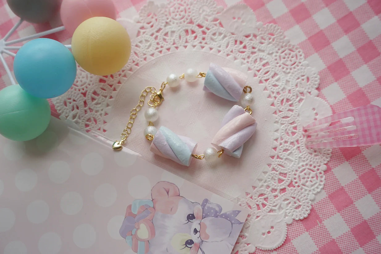 Cat Tea Party - Sweet Lolita Accessories Simulated Cotton Candy Clay Bracelet Necklace