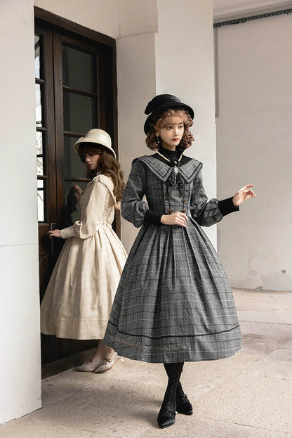 ZeeYe - Maple Dan Bai Lu - Classic Lolita Plaid Dress Long Sleeved OP