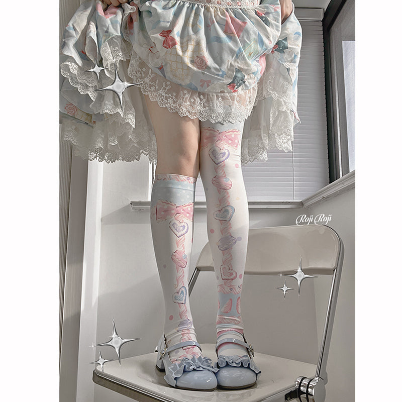 Roji roji - Macaron Printed Lolita Knee Stockings