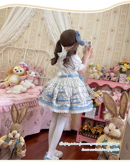 Akiyama Future Studio - Blueberry Tart Party - Sweet Blue Lolita Salopette Dress Blueberry Tart Print JSK Dress