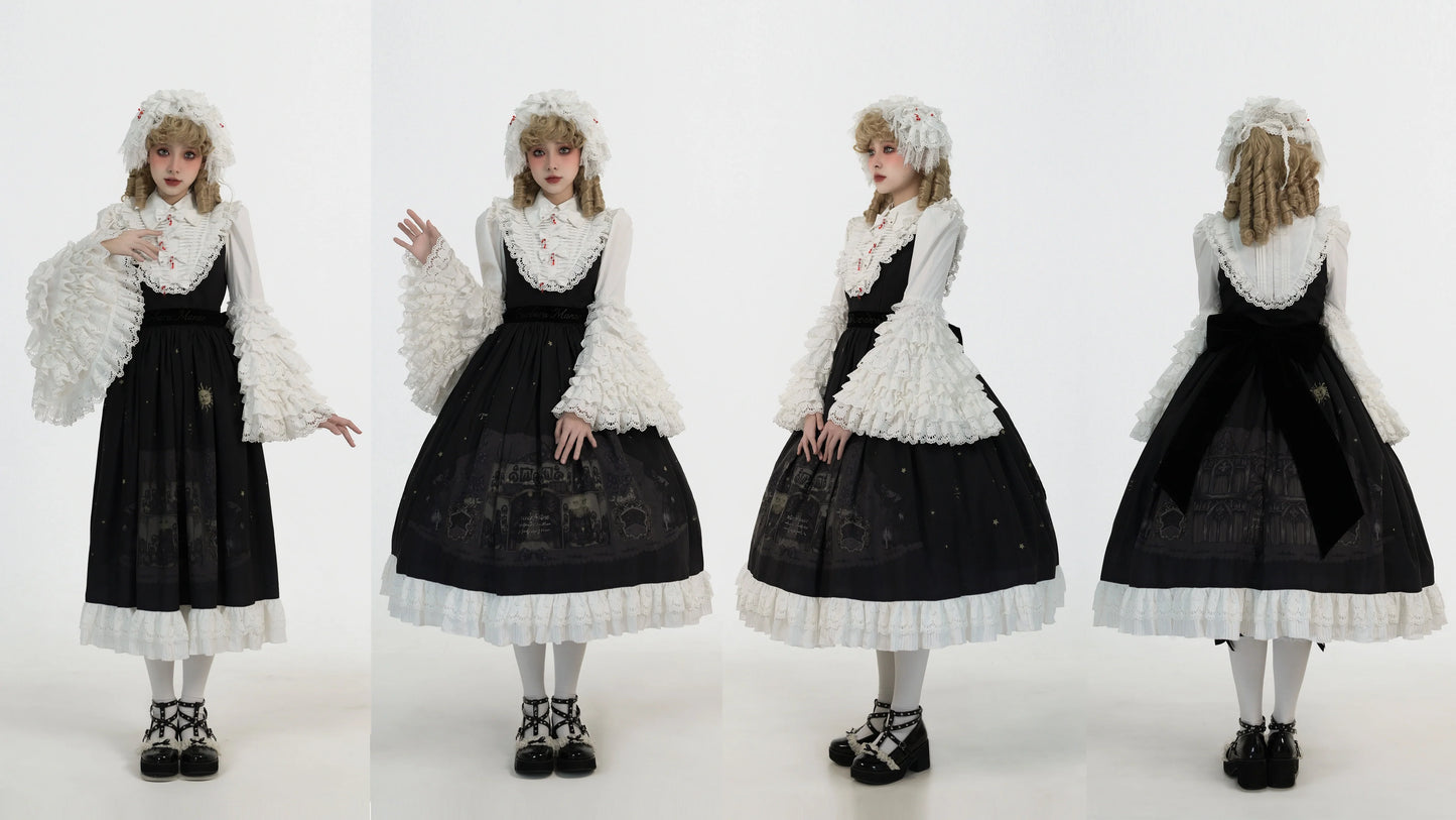 Dark Circle Clinic - Barbara Manor Night - Gothic Lolita JSK Pleated Floral Print Lolita Dress
