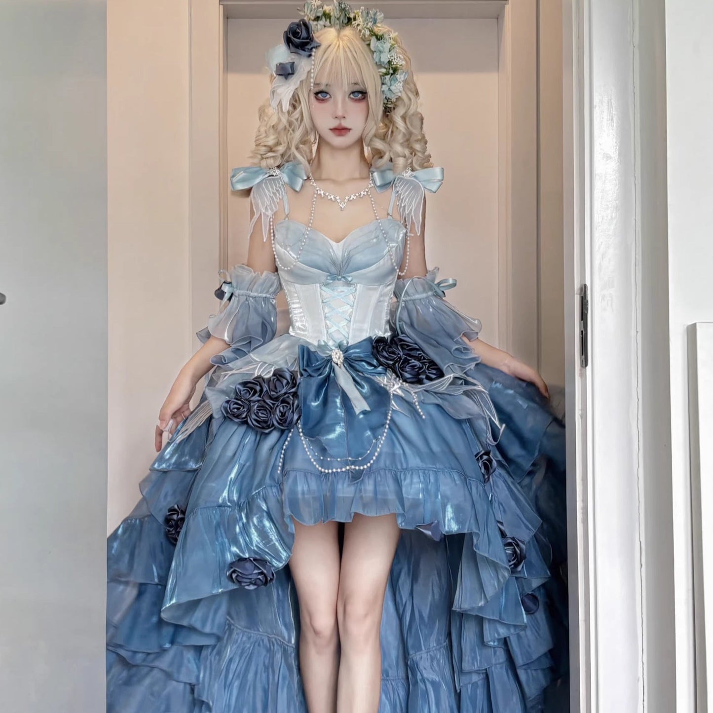 Meowing and Fruity - Swan Wonderland - Fairy Lolita JSK with High-Low Hem