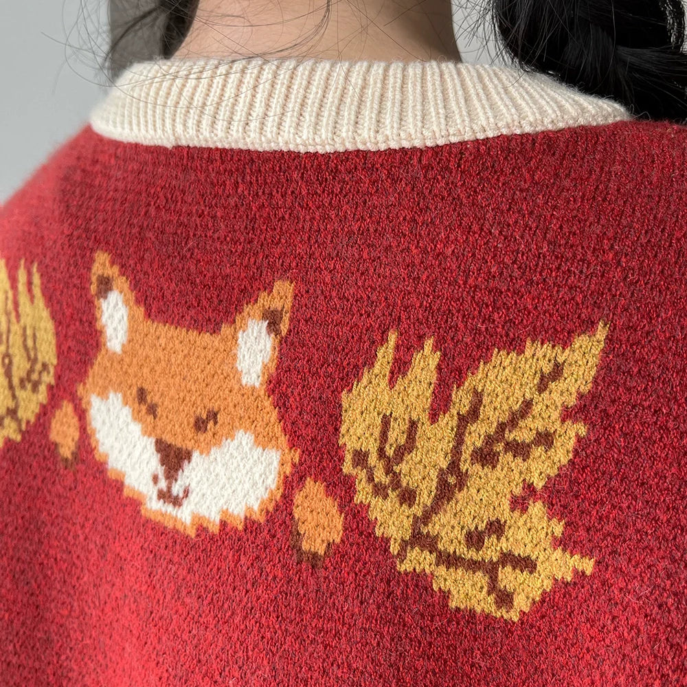 Miss Point - Chubby Fox in the Forest - Kawaii Lolita Sweater Customized Winter Lolita Couple Outfit