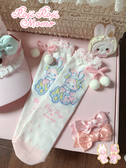 Roji Roji - Kawaii Lolita Mid-Calf Socks, Rabbit Print