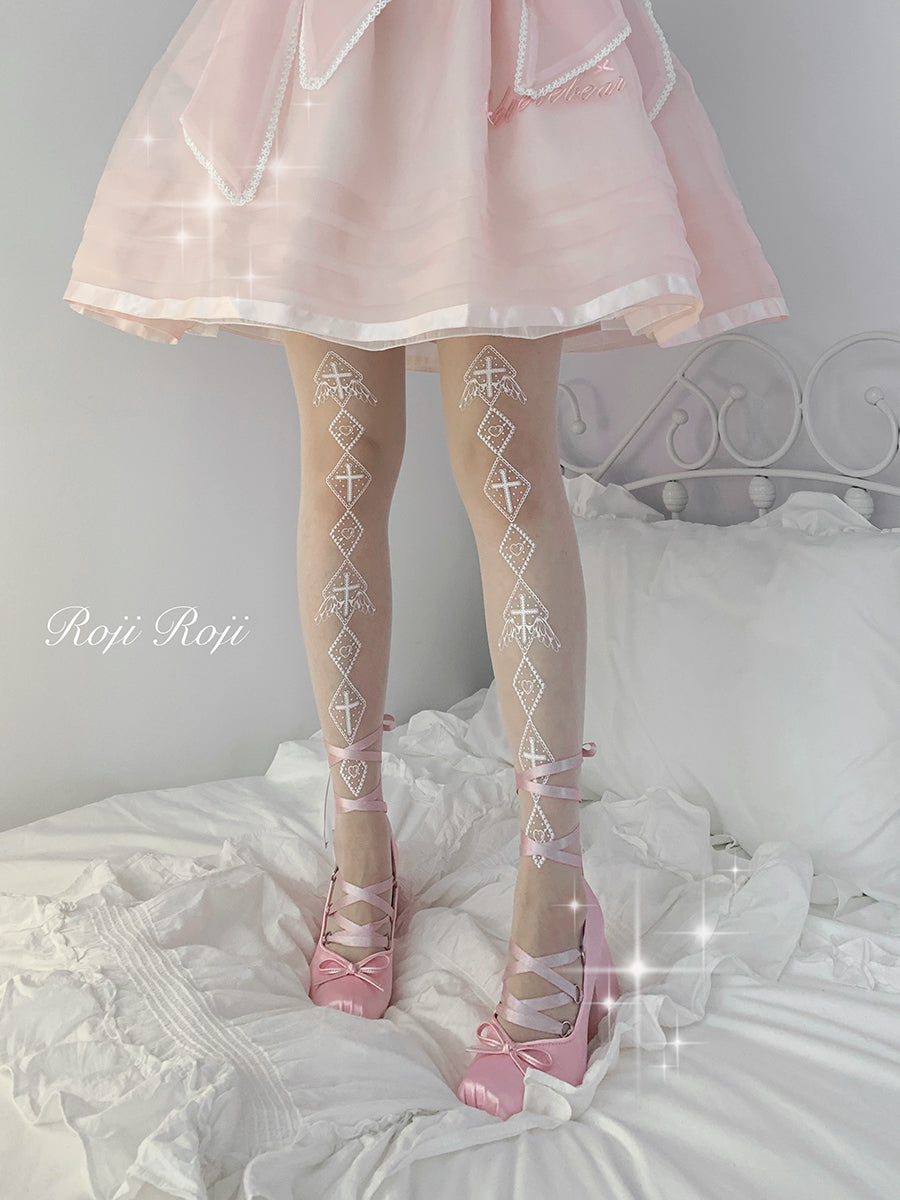 Roji Roji - Sweet Lolita White Print Tights