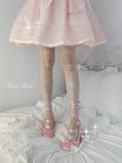 Roji Roji - Sweet Lolita White Print Tights