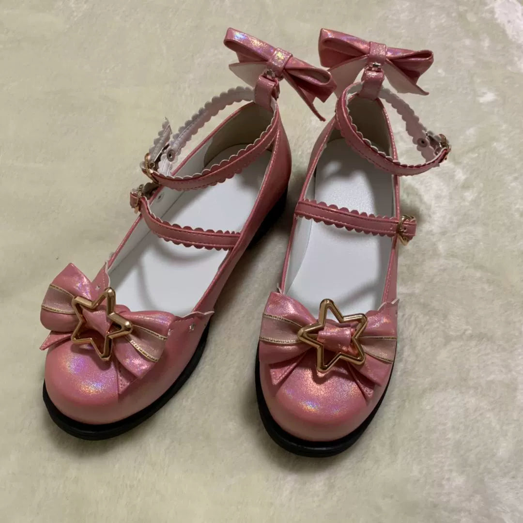 Bubble Cat - Dreamy Starry - Sweet Lolita Shoes Low Heel Bow Shoes