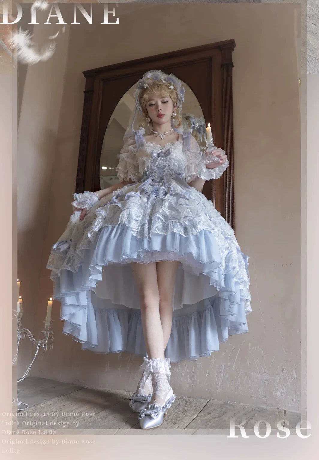 MieYe - Diana Rose - Bridal Lolita Dress Short Wedding OP with Accessories