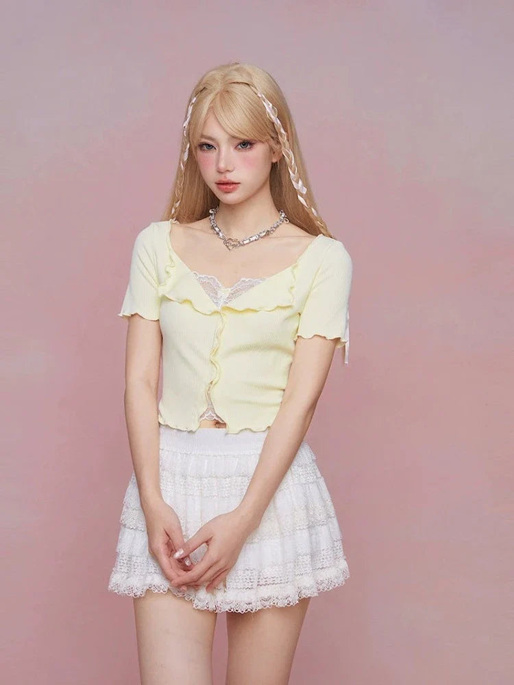 Summer lace slim top【s0000008937】