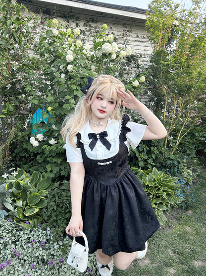 Yingtang - Plus Size Lolita Dress Set Short Sleeve Shirt