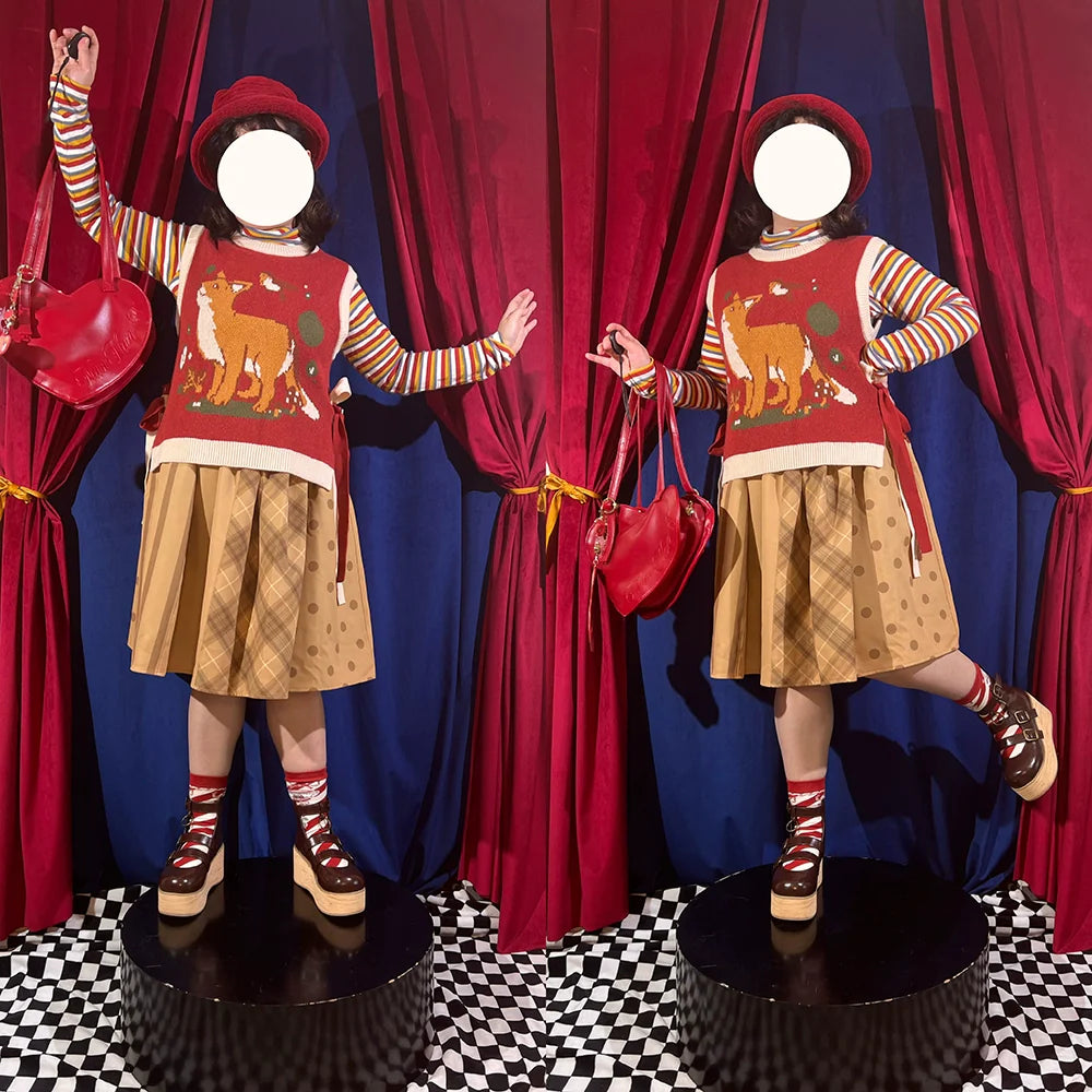 Miss Point - Chubby Fox in the Forest - Kawaii Lolita Vest Customized Lolita Sweater