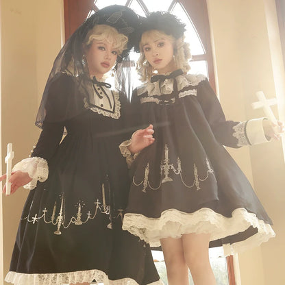 Mademoiselle Pearl - Winter Evening Prayer - Gothic Lolita Jumper Dress Embroidered Candlestick OP Dress