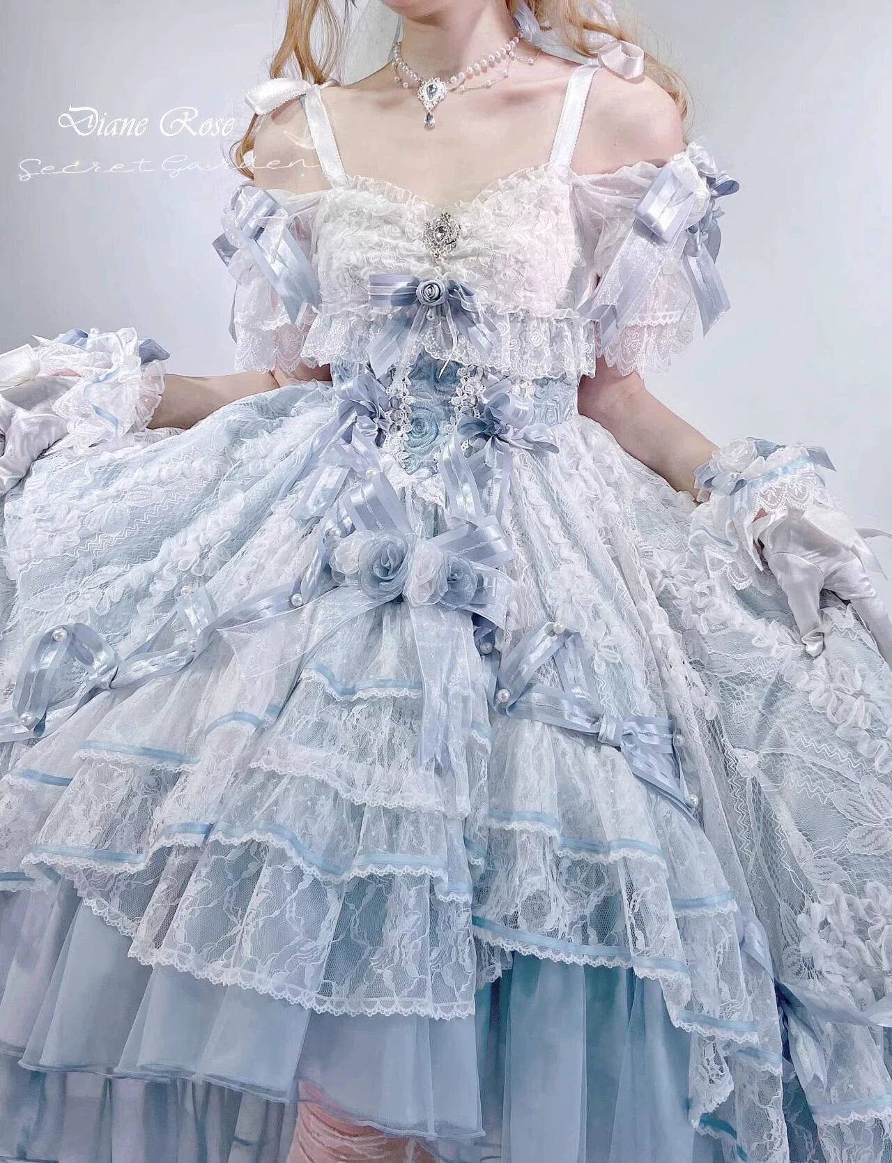 MieYe - Diana Rose - Bridal Lolita Dress Short Wedding OP with Accessories
