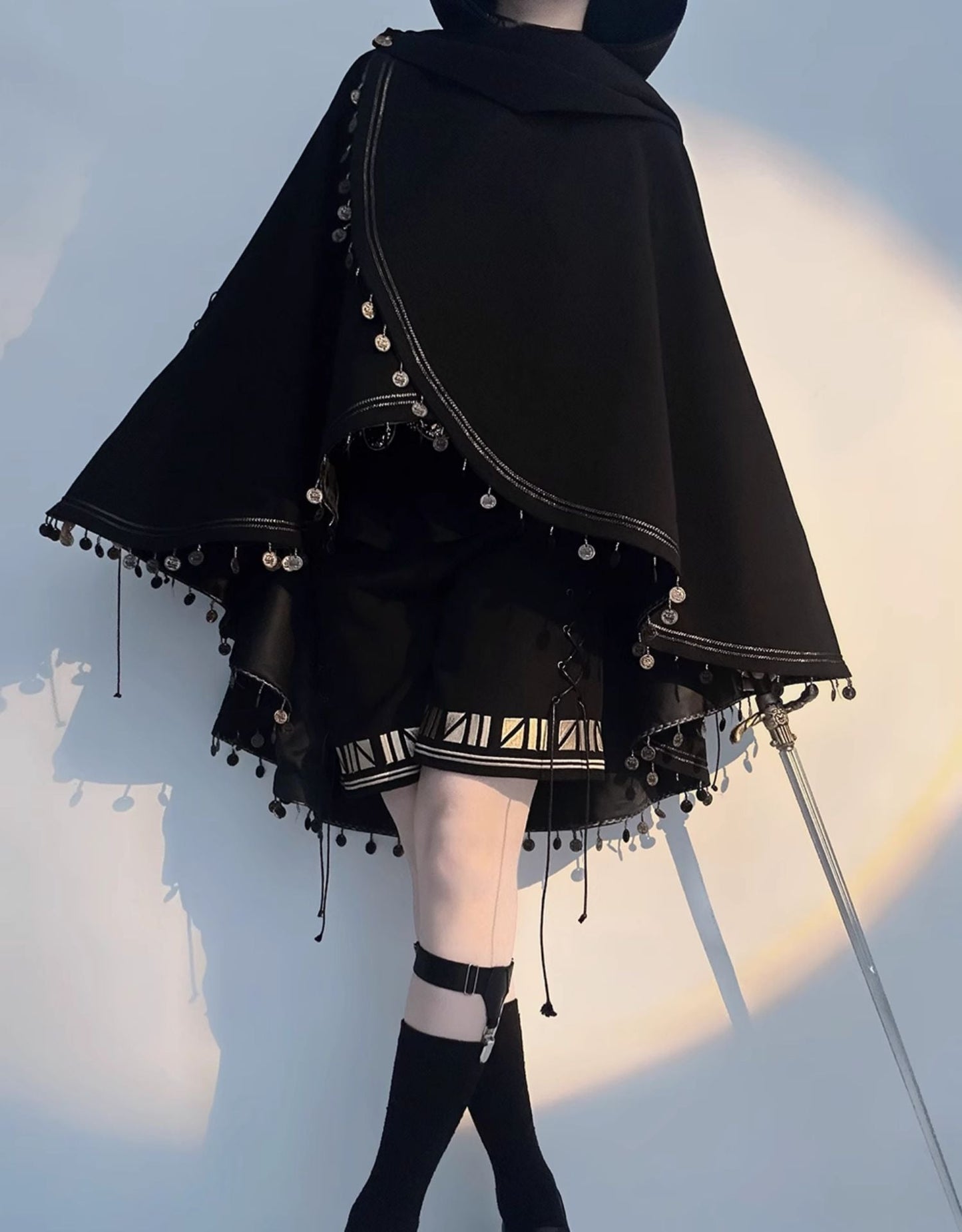 Princess Chronicles - Black Cat - Black Ouji Lolita Cape with Cool Cat Ear Hood
