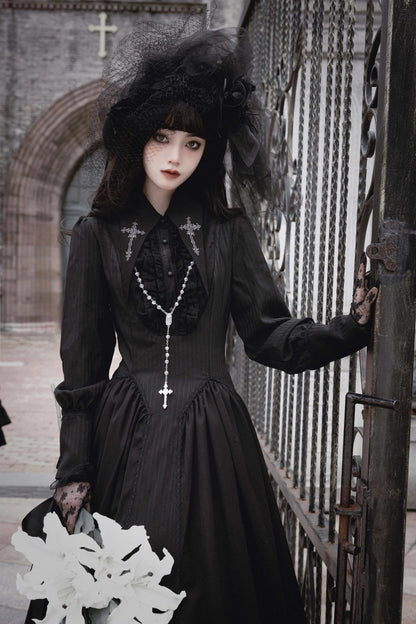 Lilizi - Redemption Song - Gothic Lolita OP Dress Cross Embroidery Tiered Hem