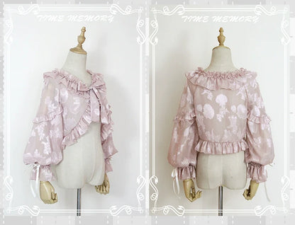 Time Memory - Xianbei - Sweet Lolita Chiffon Lantern Sleeve Cardigan with Bow