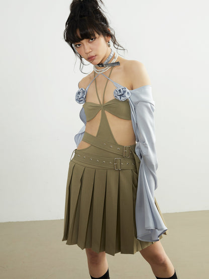 Flower Tie Satin Sunscreen Bolero Shirt