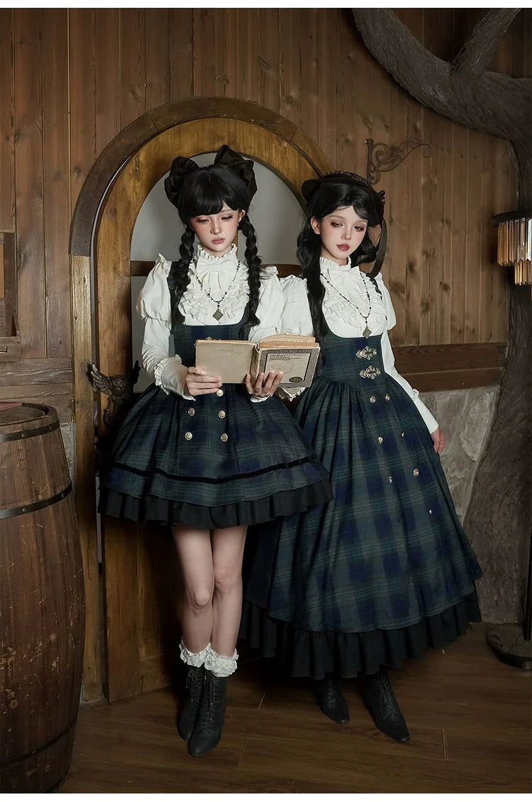 With PUJI - Berlin Souvenir - Plaid Preppy Style Lolita Bust Supporting JSK Outfit