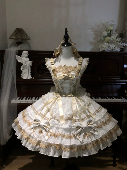 Hanguliang - Gilded Memories - Princess Lolita Jumper Dress, Tiered Ruffles