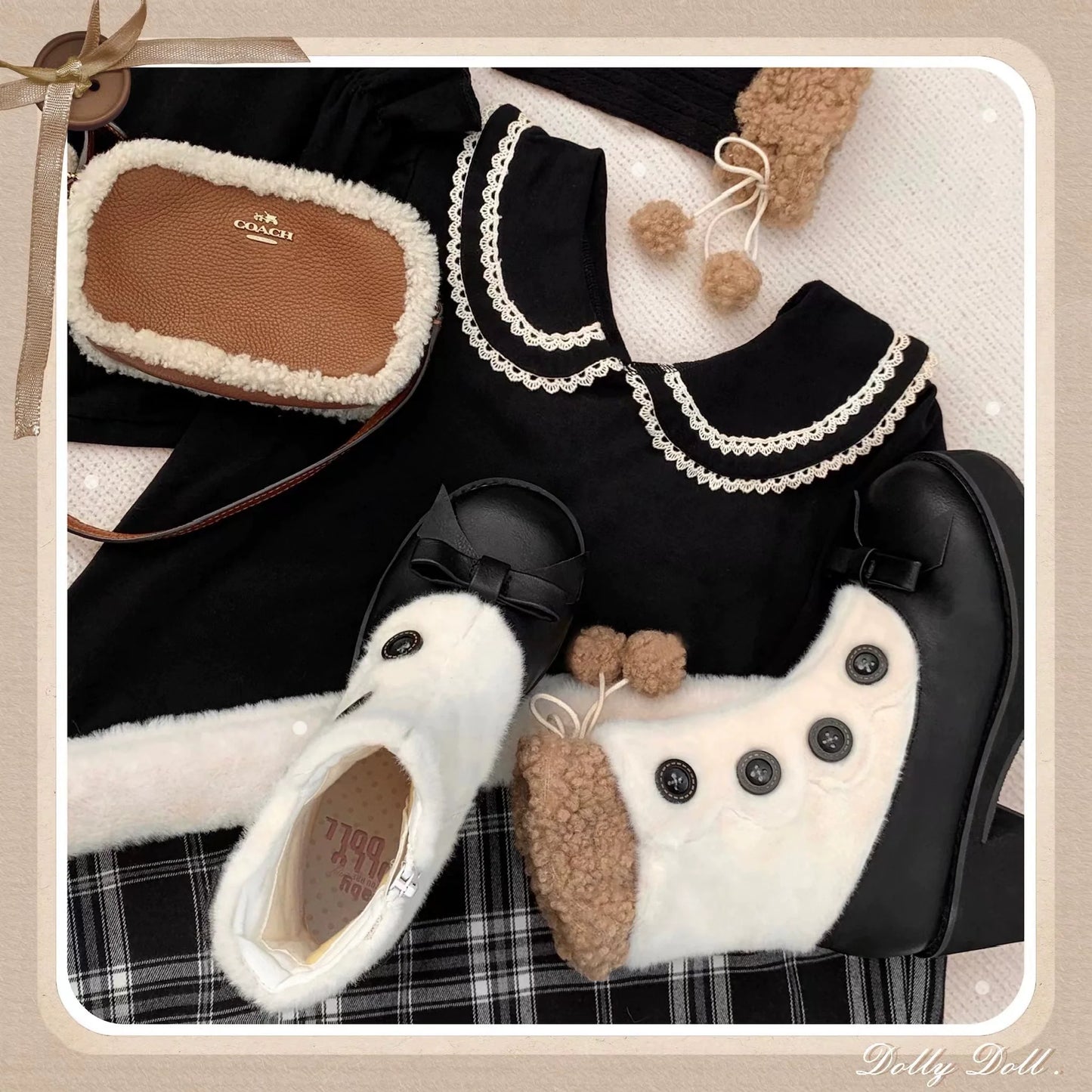 Dolly Doll - Winter Lolita Boots Fur Mary Jane Lolita Low Heel Shoes