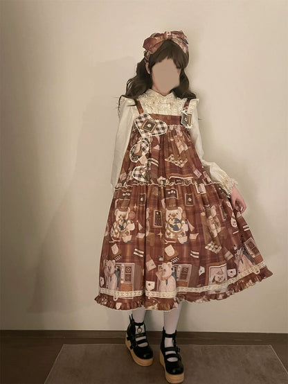 Babyblue - Gretel Bear - Vintage Lolita Dress Teddy Bear Prints Dress
