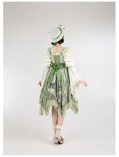 With PUJI - Blooming Rose - Chiffon Classic Lolita Dress Set Painting Styled OP & JSK