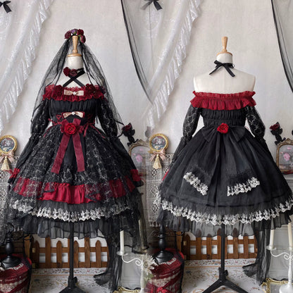 Uncle's Workshop - Night of Berea - Gothic Lolita OP Black and Red Lolita Dress