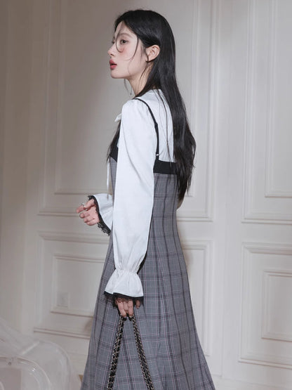 Plaid dress + pullover shirt set【s0000007222】