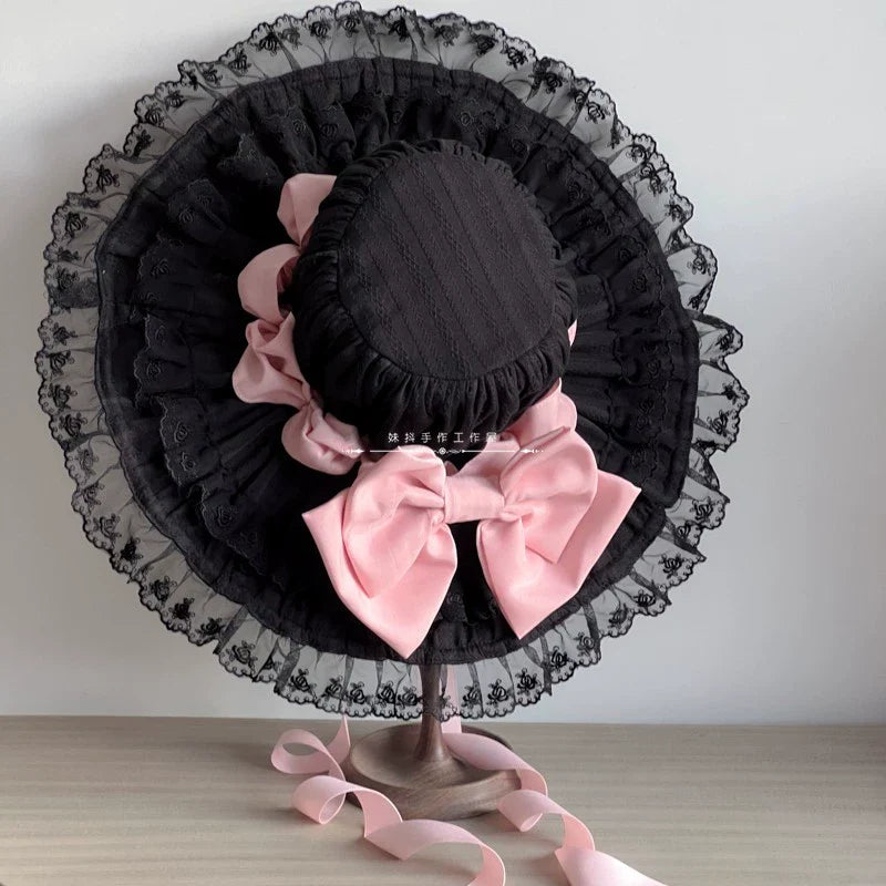 MAID - Vintage Lolita Hat Striped Lace Hat