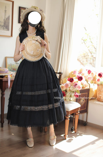 Tiny Garden - Spring Whisper - Solid Color Classic Lolita JSK Dress with Tulle Apron