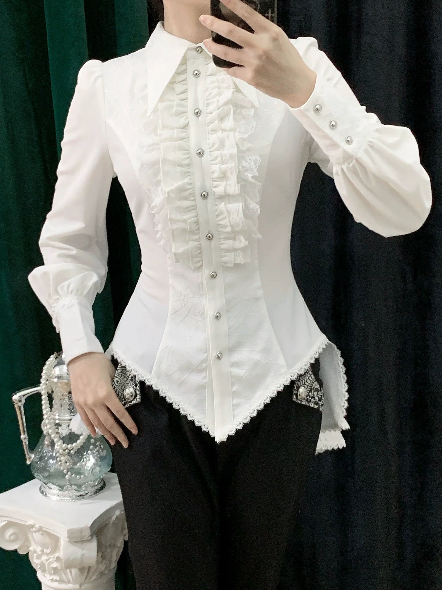 Little Dipper - Cold Rice - Ouji Lolita Shirt With Spiderweb Pattern in Several Versions