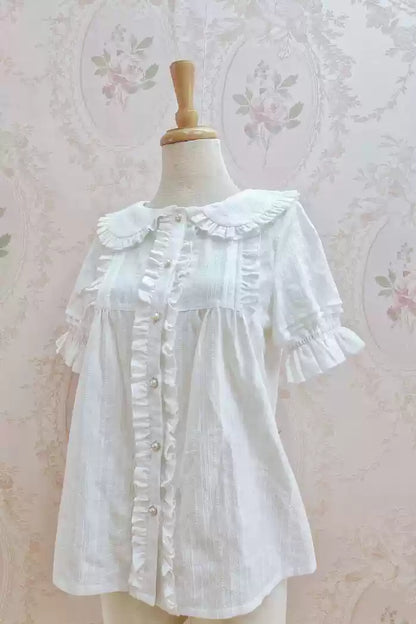 Yilia - Short Sleeve Cotton Lolita Blouse Shirt