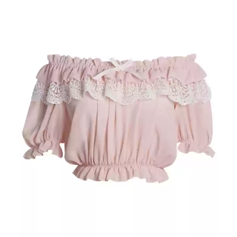 ZhiJinYuan - Elegant Lolita Shirt Open Shoulder Blouse