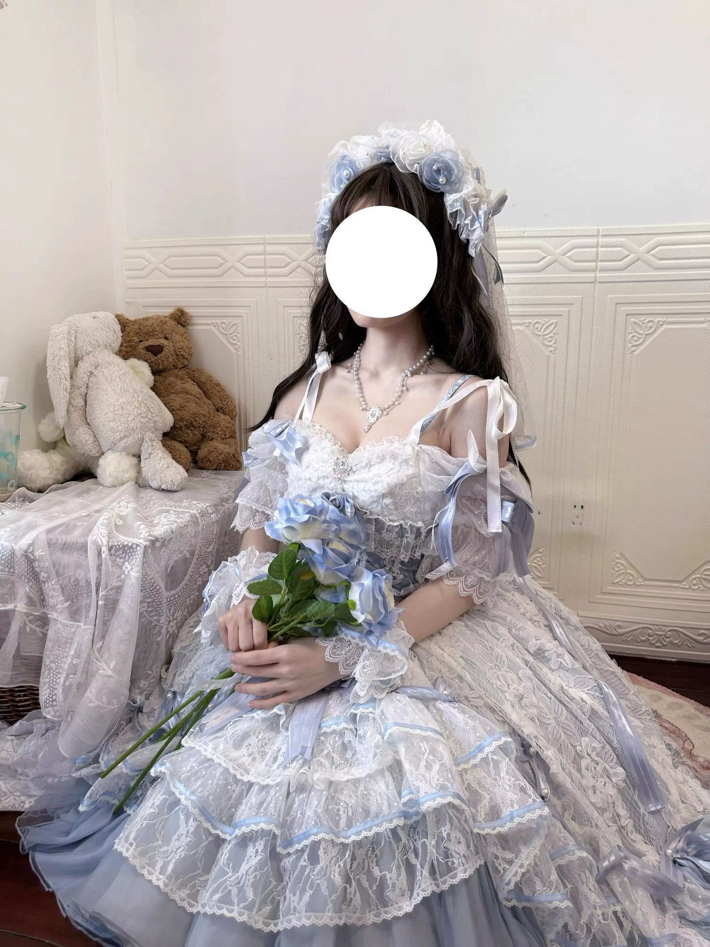 MieYe - Diana Rose - Bridal Lolita Dress Short Wedding OP with Accessories