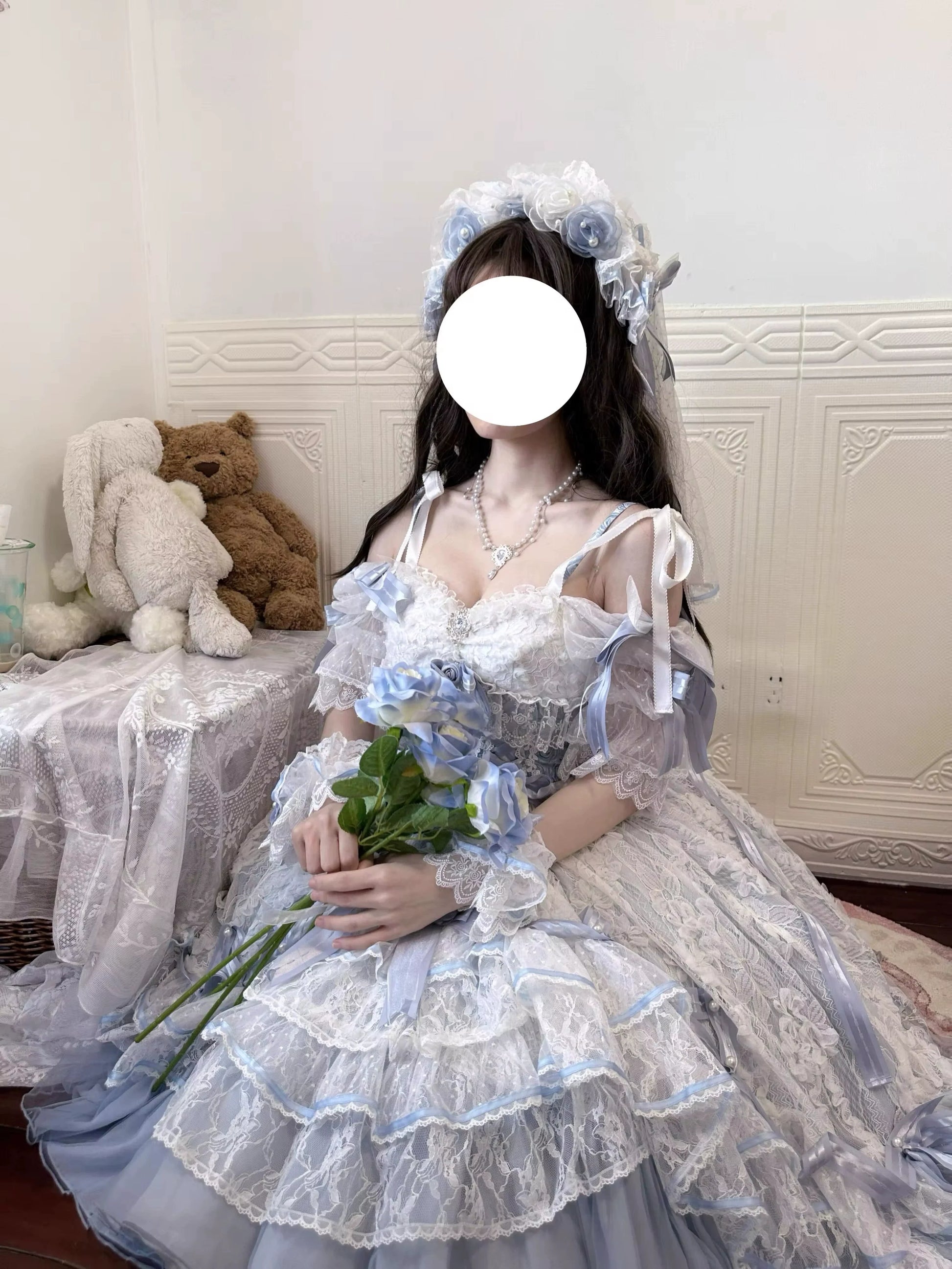 MieYe - Diana Rose - Bridal Lolita Dress Short Wedding OP with Accessories