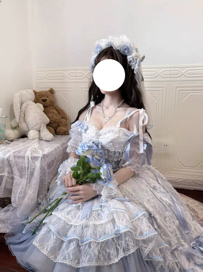 MieYe - Diana Rose - Bridal Lolita Dress Short Wedding OP with Accessories