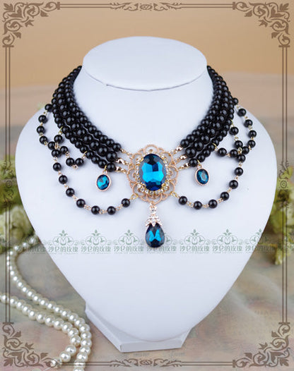 Rose of Sharon - Customized Lolita Pearl Necklace with Gemstone Pendants